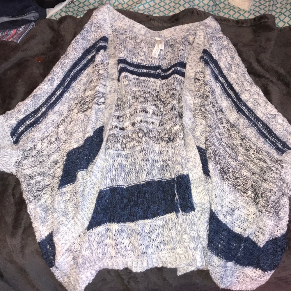 blue and white cardigan